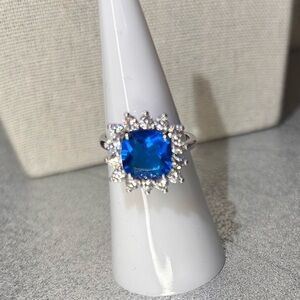 Bomb Party Lab Created Sapphire Blue Ring Size 6 on Rhodium New
